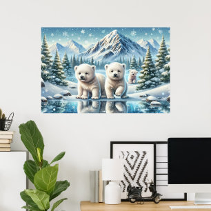 Poolbeerfamilie Besneeuwde Berglandschap Poster