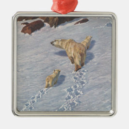 Poolbeerfamilie in de arctische sneeuw metalen ornament