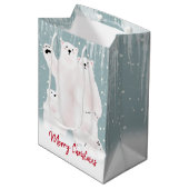 Poolbeerfamilie in sneeuw middelgrote cadeautas (Voorkant Gekanteld)