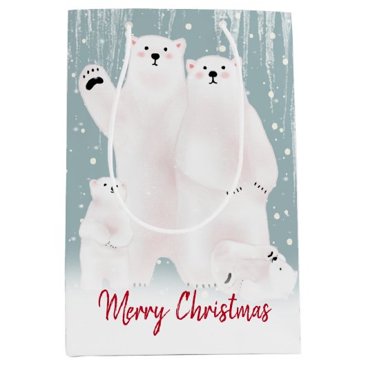 Poolbeerfamilie in sneeuw middelgrote cadeautas (Voorkant)