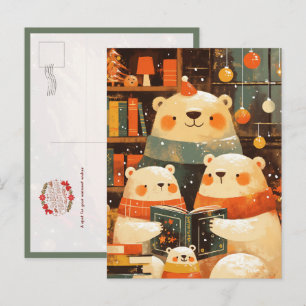Poolbeerfamilie leest samen met Kerstmis Briefkaart