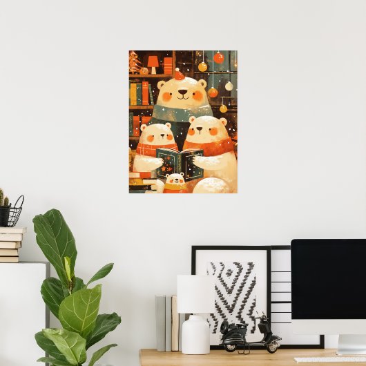 Poolbeerfamilie leest samen met Kerstmis Poster (Thuiskantoor)