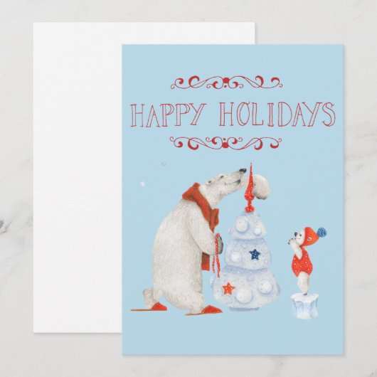 Poolberen versieren kerstboom feestdagenkaart (Voorkant / Achterkant)