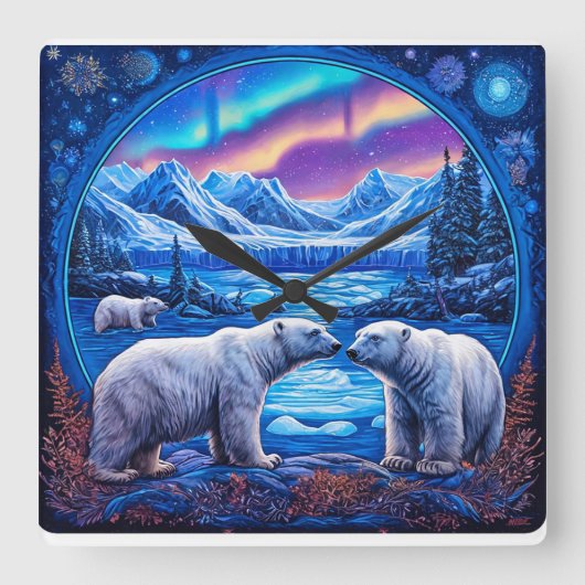 Poolberen Winter Natuur Muurkunst Vierkante Klok (Voorkant)