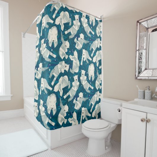 poolblauw beer douchegordijn (In situ)