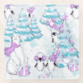 POOLBOMEN & PINGUÏNS MET BEREN & CADEAUS GLAZEN ONDERZETTER