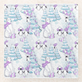 POOLBOMEN & PINGUÏNS MET BEREN & CADEAUS GLAZEN ONDERZETTER