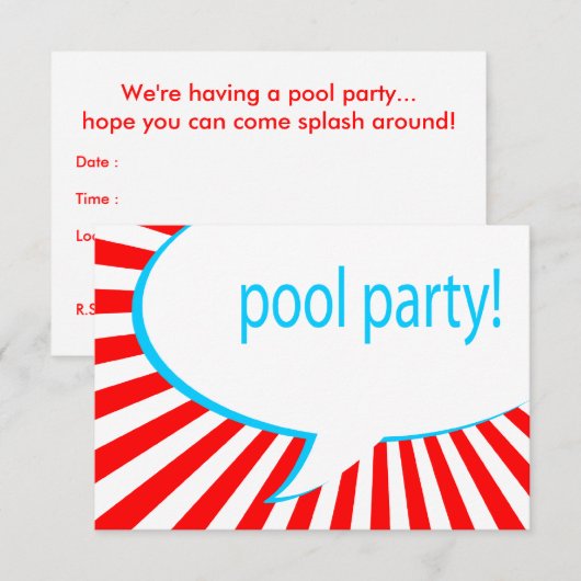 Poolfeest! Comic Speech Bubble Kaart (Voorkant / Achterkant)