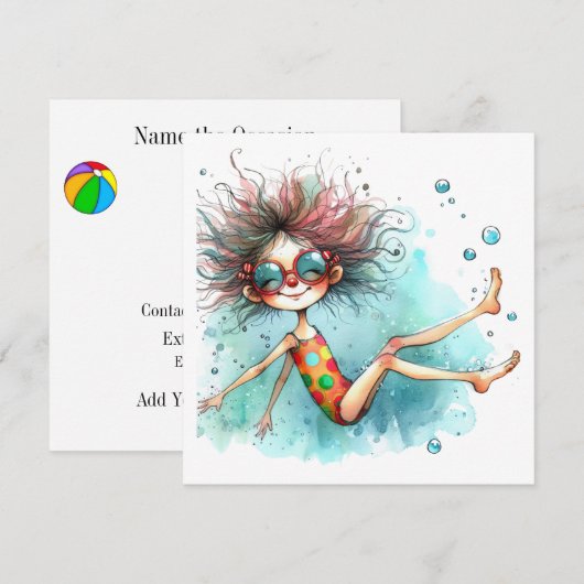 Poolfeest, enz. Uitnodiging (Voorkant / Achterkant)