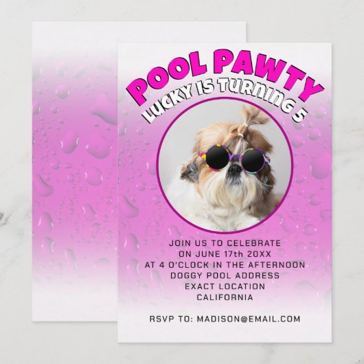 Poolfeest puppy hond aangepaste foto verjaardagsfe kaart (Voorkant / Achterkant)