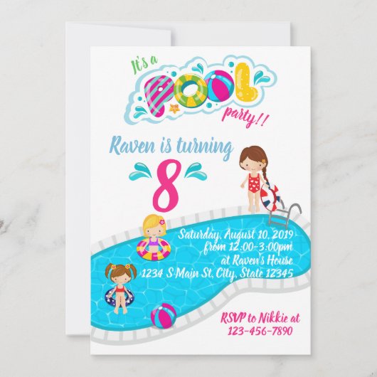 Poolfeest verjaardag kaart (Voorkant)