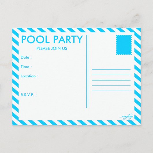 poolpartij uitnodiging briefkaart (Achterkant)