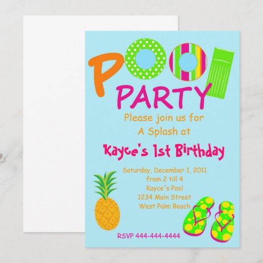 Poolparty Kaart (Voorkant / Achterkant)