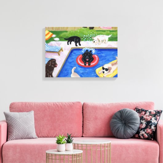 Poolparty Labradors Canvas Afdruk (Insitu (Woonkamer))