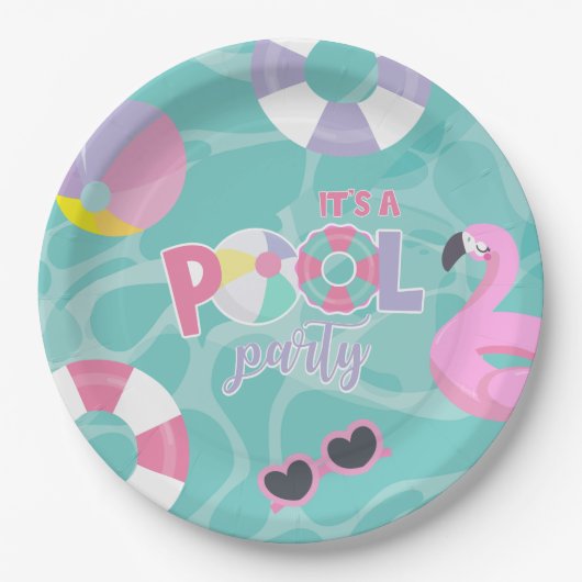 Poolparty Meisje Roze en Paarse Verjaardag Papieren Bordje (Voorkant)