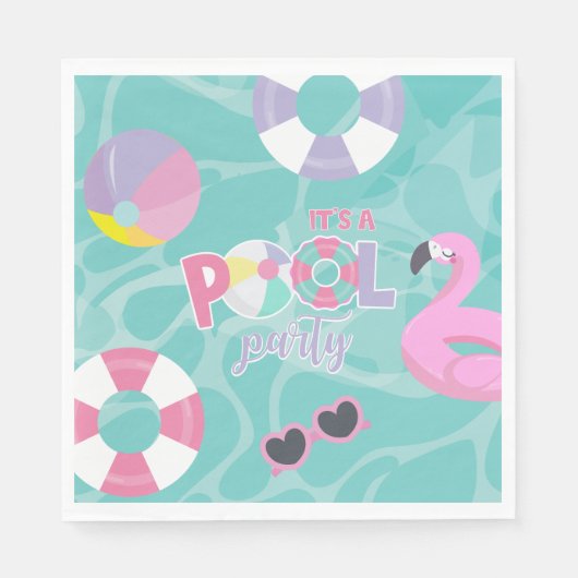 Poolparty Meisje Roze en Paarse Verjaardag Servet (Voorkant)