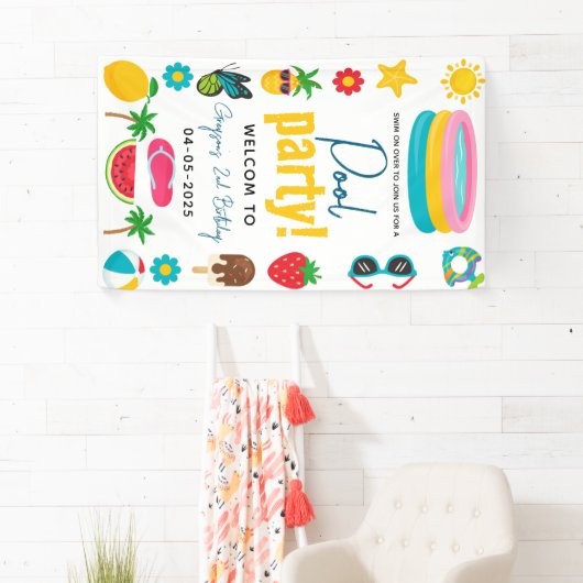 poolparty | Modern zomerthema Verjaardag Spandoek (Insitu)