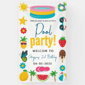 poolparty | Modern zomerthema Verjaardag Spandoek (Verticaal)