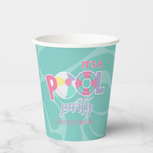 Poolparty Roze en Paarse Meisje Verjaardag Papieren Bekers