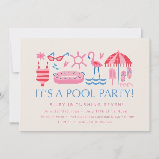 poolparty | Splash Party | Uitnodiging voor een zw (Voorkant)