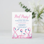 poolparty | Tropisch blauw roze flamingo verjaarda Briefkaart (Staand voorkant)