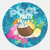poolparty | Tropisch verjaardagsfeest Ronde Sticker (Voorkant)