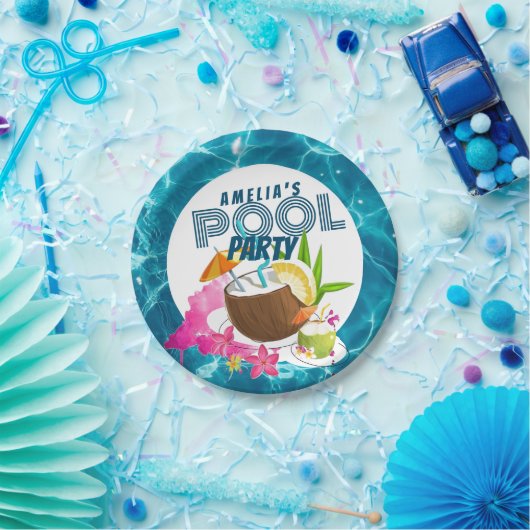 poolparty | Tropisch verjaardagsfeestje Beach Part Papieren Bordje (Feest)