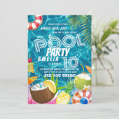 poolparty | Tropische uitnodiging voor verjaardags (Staand voorkant)