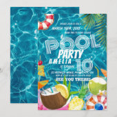 poolparty | Tropische uitnodiging voor verjaardags (Voorkant / Achterkant)