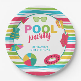 Poolparty Verjaardag Kleurrijk Zomer Kinderen Scha Papieren Bordje