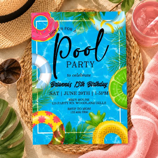 Poolparty Verjaardag | Zomer Pool Bash Kaart
