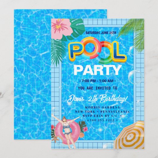 poolparty | Zwemverjaardag Kaart (Voorkant / Achterkant)
