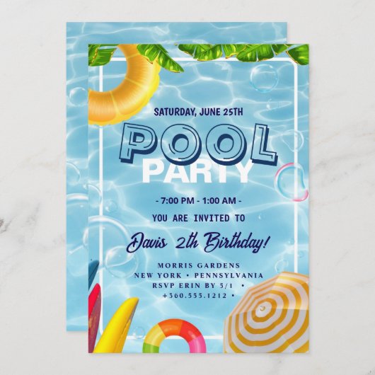 poolparty | Zwemverjaardag Kaart (Voorkant / Achterkant)