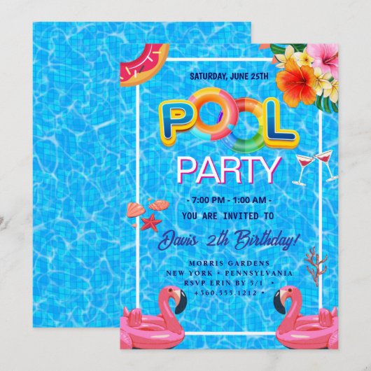 poolparty | Zwemverjaardag Kaart (Voorkant / Achterkant)