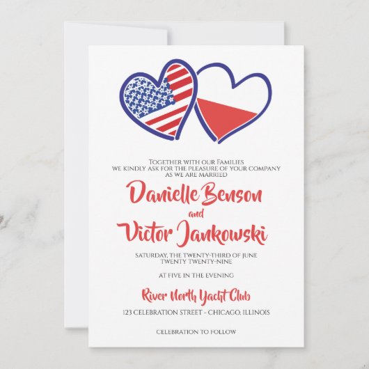 Pools Amerikaans hart vlaggen bruiloft Kaart (Voorkant)