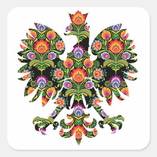 Pools Eagle Poland Wycinanki Emblem, Pools Folk Vierkante Sticker (Voorkant)