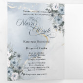 Pools Engels Niebieskie Kwiaty Blue Flowers Drieluik Uitnodiging (Binnenzijde eerst)