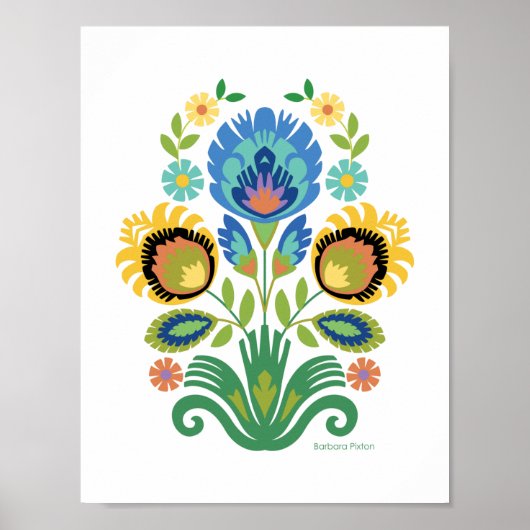 Pools Floral Azure Blue Papercut Design Poster (Voorkant)