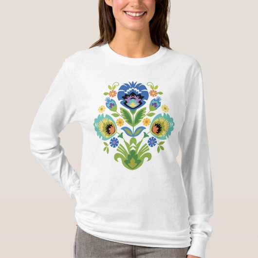 Pools Floral Blue en Blauwgroen Papercut Design T- T-shirt (Voorkant)