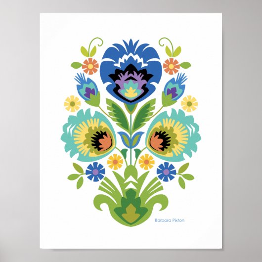 Pools Floral Blue en Blauwgroen Papercut-ontwerp Poster (Voorkant)