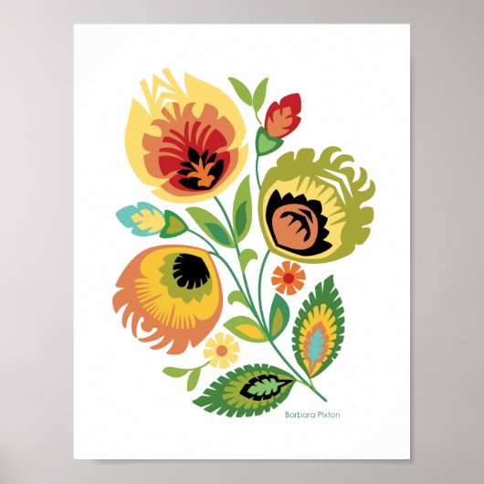 Pools Floral Bright Yellow Papercut Design Poster (Voorkant)