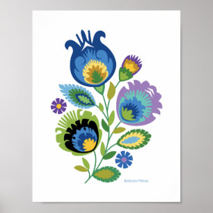 Pools Floral Dark Blue Papercut-ontwerp Poster