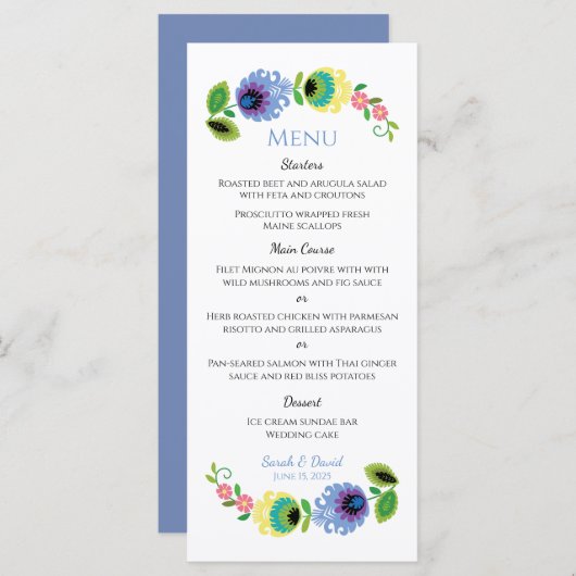 Pools Folk Bloemen Geel Bruiloft Menu (Voorkant / Achterkant)