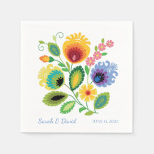 Pools Folk Bloemen Geel Bruiloft Servet