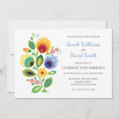 Pools Folk Bloemen Geel Bruiloft Uitnodiging (Voorkant)