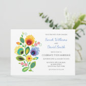 Pools Folk Bloemen Geel Bruiloft Uitnodiging (Staand voorkant)