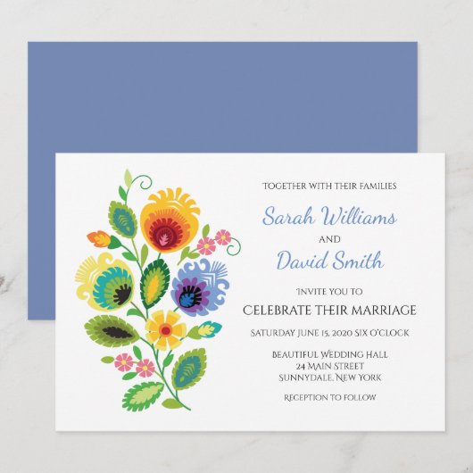 Pools Folk Bloemen Geel Bruiloft Uitnodiging (Voorkant / Achterkant)
