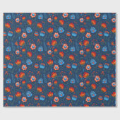 Pools Folk Bloemen Wycinanki Blauw Cadeaupapier (Vlak)