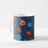 Pools Folk Bloemen Wycinanki Blauw Koffiemok (Voorkant links)