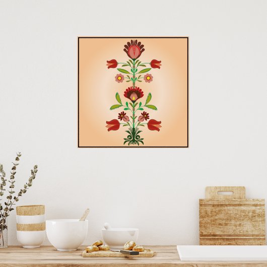 Pools folk Embroidery Flowers Pattern, Poster (Keuken)